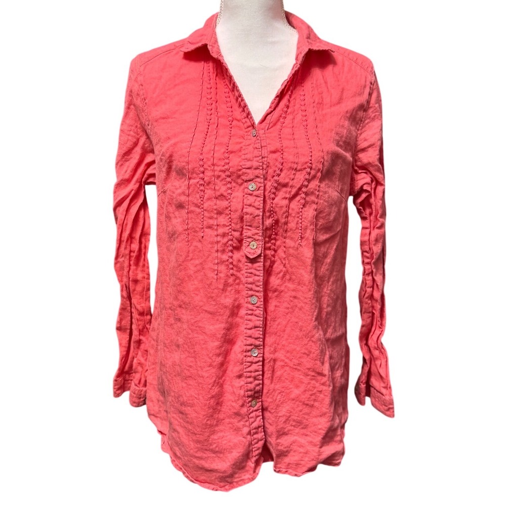 Malvin Hamburg Germany I Love Linen Coral Button Front Shirt Women L